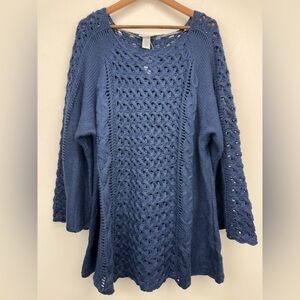 Catherines plus size 4X Women’s Blue Open Knit Long Sleeve Pullover Sweater NWT